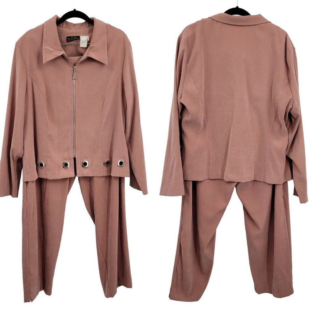 Vintage Pant Set 2pc‎ 18 Pink Long Sleeve Grommet Zip Blazer High-rise Tapered